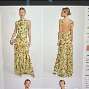 Green and Yellow Patterned backless dress